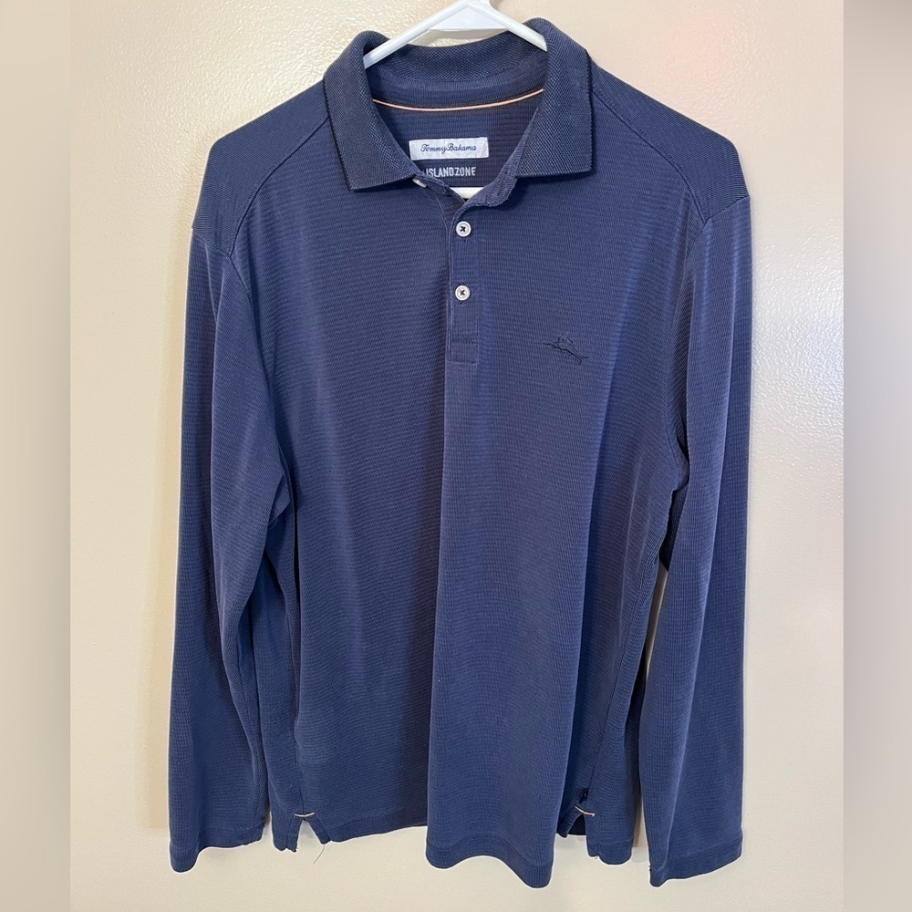 Tommy Bahama Island Zone Blue Modal Collared Long Sleeve Sz M